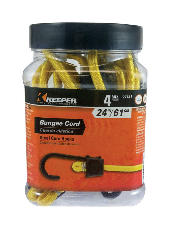 Keeper Black/Yellow Bungee Cord 24 in. L X 0.315 in. 4 pk