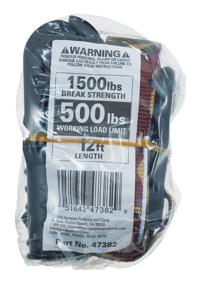 Keeper 1 in. W X 12 ft. L Multicolored Tie Down Strap 500 lb 1 pk