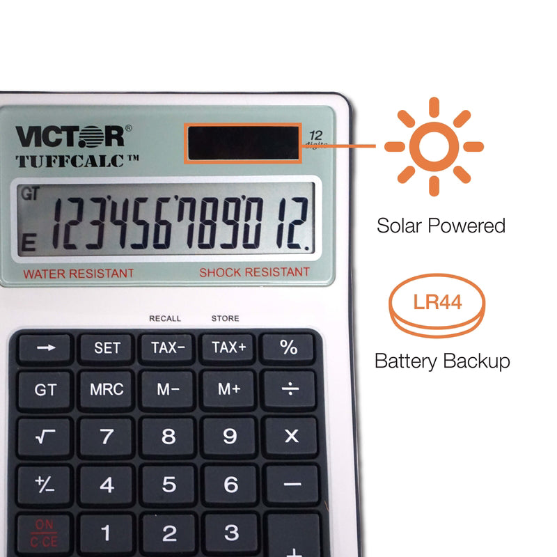 Victor Tuffcalc Silver 12 digit Solar Powered Washable Scientific Calculator
