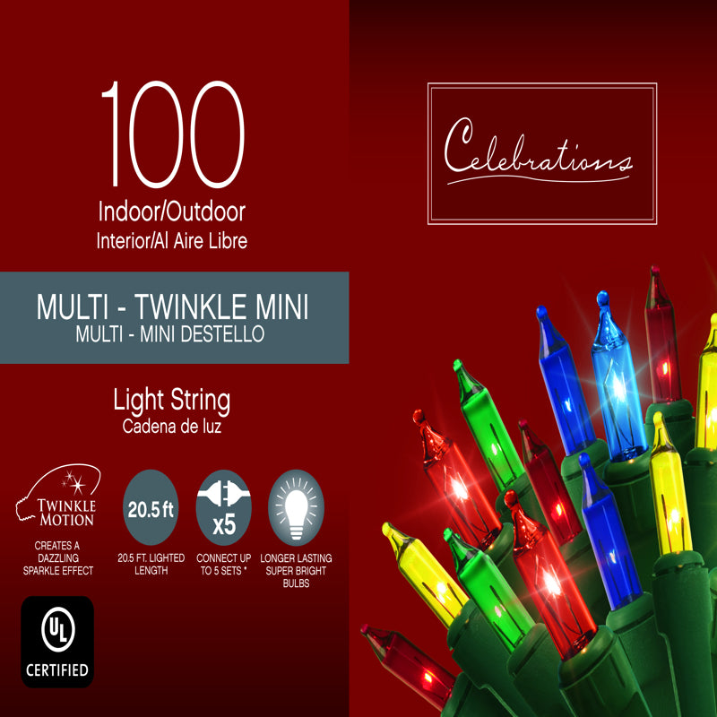 Celebrations Incandescent Multicolored 100 ct String Christmas Lights 20 ft.