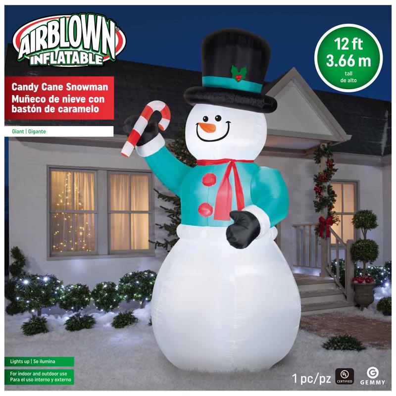 Gemmy LED 12 ft. Snowman with Candycane Inflatable