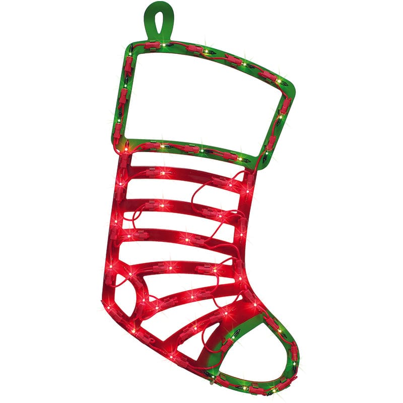 IG Design Green/Red Lit Stocking Silhouette Indoor Christmas Decor 16 in.