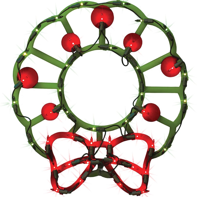 IG Design Green/Red Lit Wreath Silhouette Indoor Christmas Decor