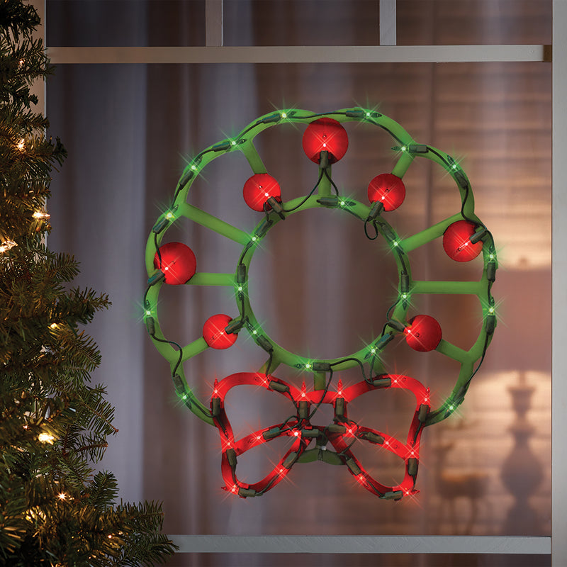 IG Design Green/Red Lit Wreath Silhouette Indoor Christmas Decor