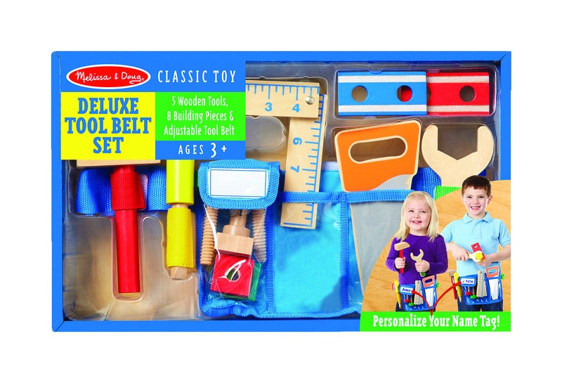 Melissa & Doug Classic Toy Deluxe Wooden Tool Belt Set Wood Assorted 13 pc