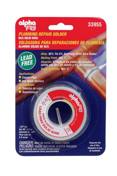 Alpha Fry 3 oz Lead-Free Plumbing Solder 0.125 in. D Tin/Antimony 95/5 1 pc 