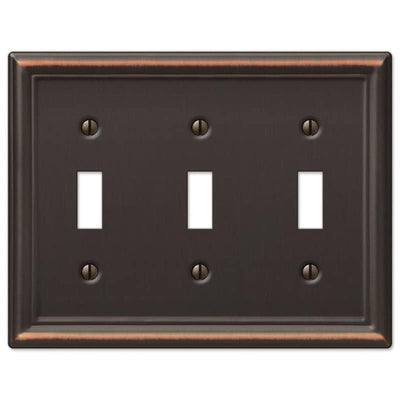 Amerelle Chelsea Brushed Nickel Gray 3 gang Stamped Steel Toggle Wall Plate 1 pk Amerelle Chelsea Aged Bronze Bronze 3 gang Stamped Steel Toggle Wall Plate 1 pk 