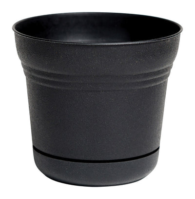Bloem Saturn 10.75 in. H X 12 in. D Plastic Flower Pot Black 