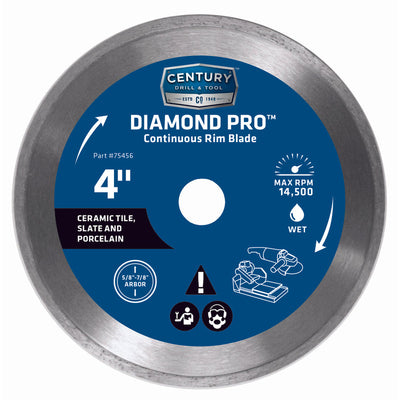 Century Drill & Tool 4 in. D Diamond Turbo Diamond Saw Blade Century Drill & Tool Diamond Pro 4 in. D X 5/8 and 7/8 in. Steel Continuous Rim Diamond Saw Blade 1 