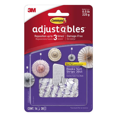 Command adjustables Small Brushed Clear Plastic 6.75 in. L Clip 0.5 lb 14 pk 3M Command adjustables Small Brushed Clear Plastic 1.03 in. L Hook 0.5 lb 14 pk 