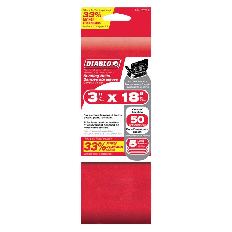 Diablo 18 in. L X 3 in. W 36 Grit Zirconium Oxide Sanding Belt 5 pk Diablo 18 in. L X 3 in. W 50 Grit Zirconium Oxide Sanding Belt 5 pk 