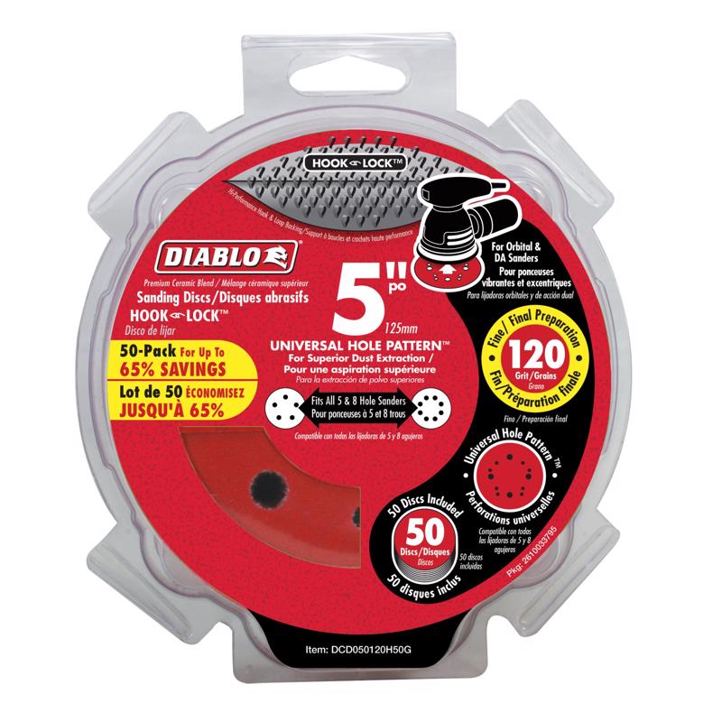 Diablo 5 in. Ceramic Blend Hook and Lock Sanding Disc 120 Grit Medium 50 pk 