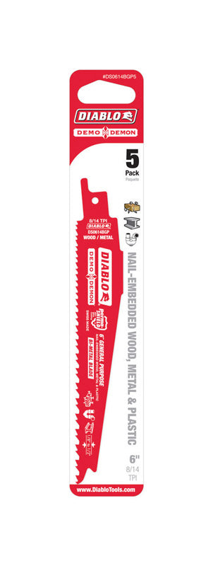 Diablo 6 in. Bi-Metal Reciprocating Saw Blade 8/14 TPI 5 pc 