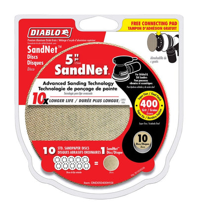 Diablo SandNet 5 in. Aluminum Oxide Hook and Lock Sanding Disc 400 Grit Super Fine 10 pk 