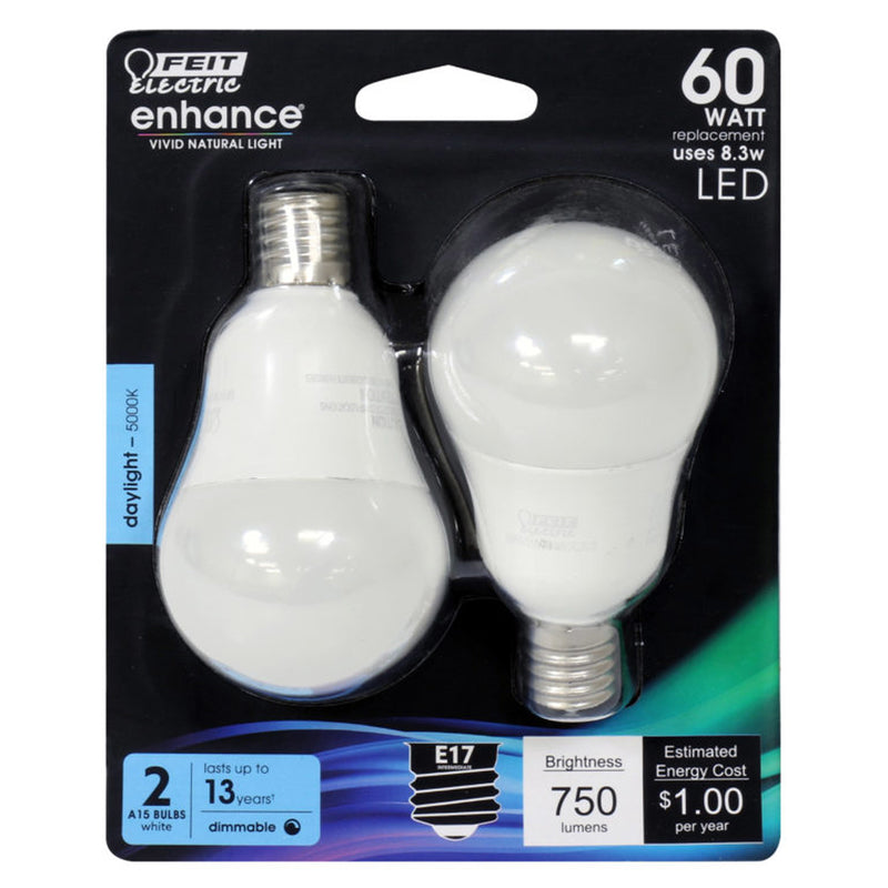 Feit Electric Enhance A15 E17 (Intermediate) LED Bulb Daylight 60 Watt Equivalence 2 pk 