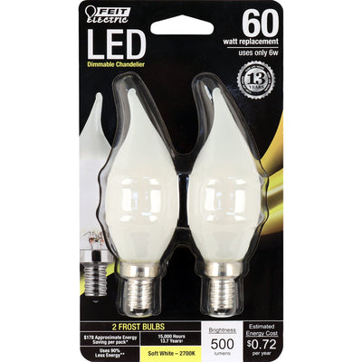 Feit Electric Enhance CA10 E26 (Medium) LED Bulb Daylight 60 Watt Equivalence 2 pk Feit Electric CA10 E12 (Candelabra) LED Bulb Soft White 60 Watt Equivalence 2 pk 