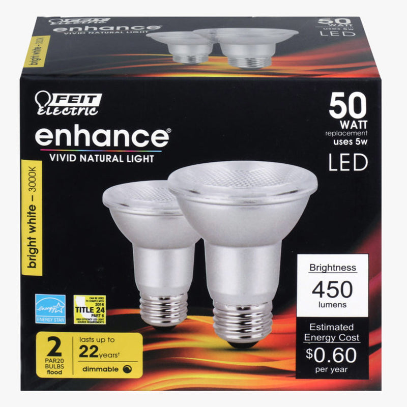 Feit Electric Enhance PAR20 E26 (Medium) LED Bulb Bright White 50 Watt Equivalence 2 pk 