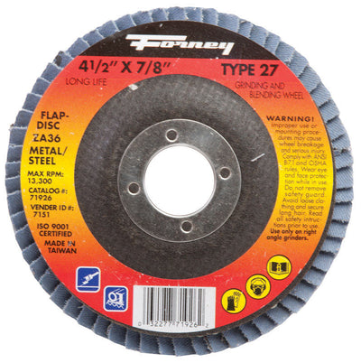Forney 4-1/2 in. D X 5/8 in. Zirconia Aluminum Oxide Flap Disc 60 Grit 1 pc 