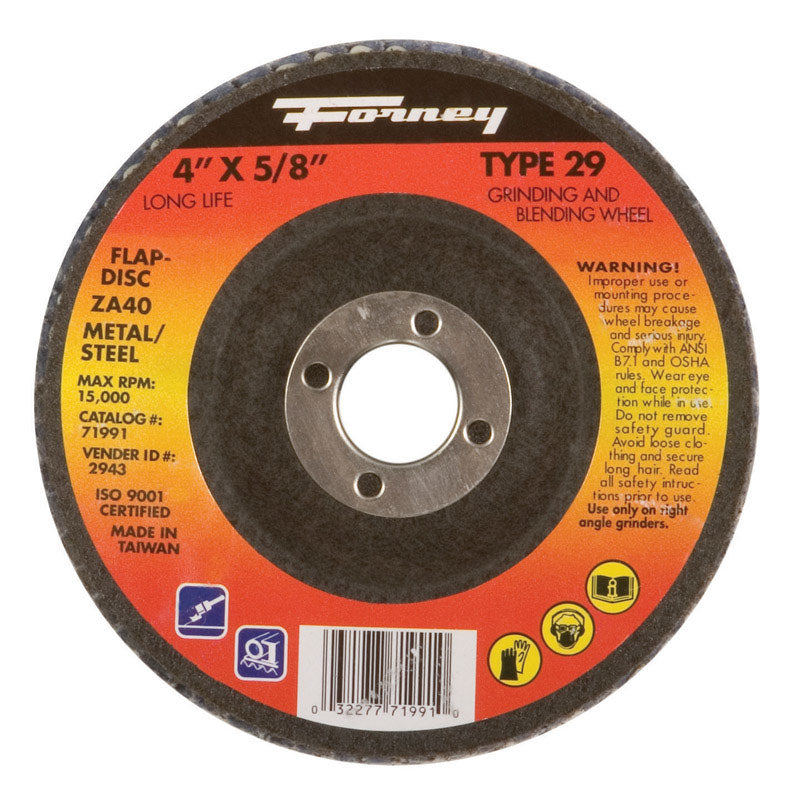 Forney 4 in. D X 5/8 in. Zirconia Aluminum Oxide Flap Disc 36 Grit 1 pc 