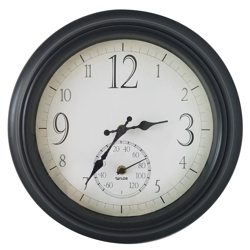 Forney Low Pressure Gauge 1 pc Taylor Decorative Clock/Thermometer Plastic Black 14 in. 