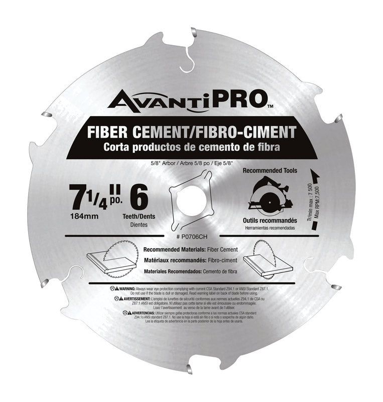 Freud Avanti Pro 7-1/4 in. D X 5/8 in. Carbide Tipped Fiber Cement Blades 6 teeth 1 pk 