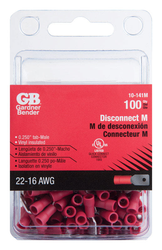 Gardner Bender 16-14 Ga. Insulated Wire Female Disconnect Blue 100 pk Gardner Bender 22-16 Ga. Insulated Wire Male Disconnect Red 100 pk 