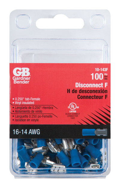 Gardner Bender 16-14 Ga. Insulated Wire Female Disconnect Blue 100 pk 