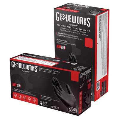 Gloveworks Nitrile Disposable Gloves Small Black Powder Free 100 pk 