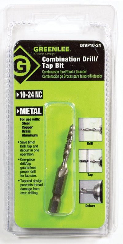 Greenlee High Speed Steel Drill and Tap Bit 1/4-20 1 pc Greenlee High Speed Steel Drill and Tap Bit 10-32 1 pc Greenlee High Speed Steel Drill and Tap Bit 10-24 1 pc 