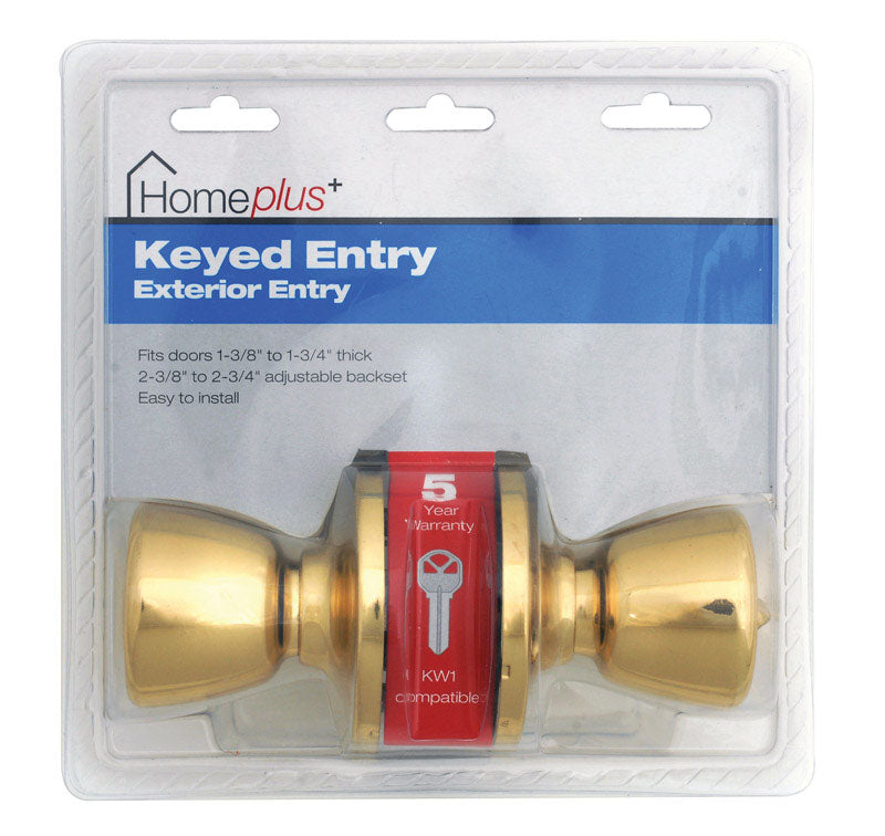 Home Plus Polished Brass Entry Lockset 1-3/4 in. 