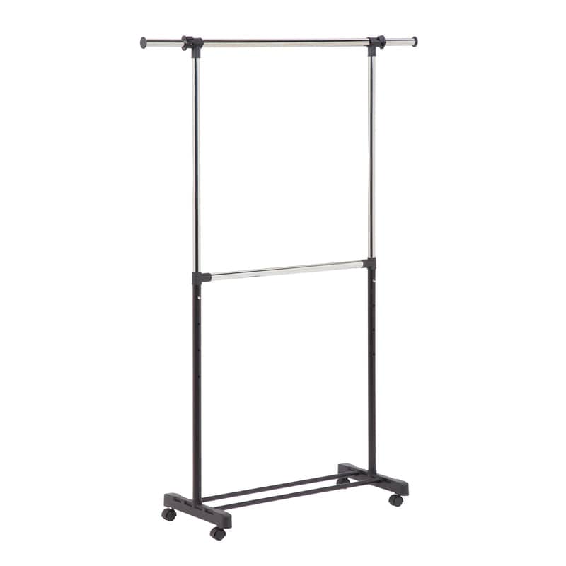 Honey-Can-Do 73 in. H X 60 in. W X 17 in. L Chrome Double Bar Garment Rack 