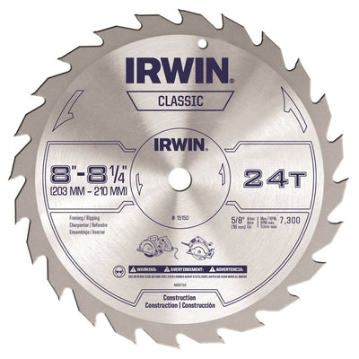 Irwin 8-1/4 in. D X 5/8 in. Classic Carbide Circular Saw Blade 24 teeth 1 pk 