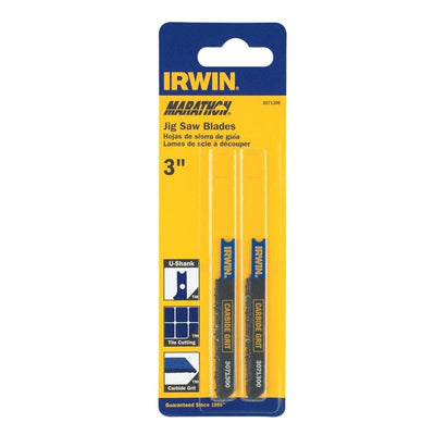 Irwin Marathon 3 in. Carbide Grit T-Shank Jig Saw Blade Assorted TPI 2 pk Irwin Marathon 3 in. Carbide Grit U-Shank Jig Saw Blade Assorted TPI 2 pk 