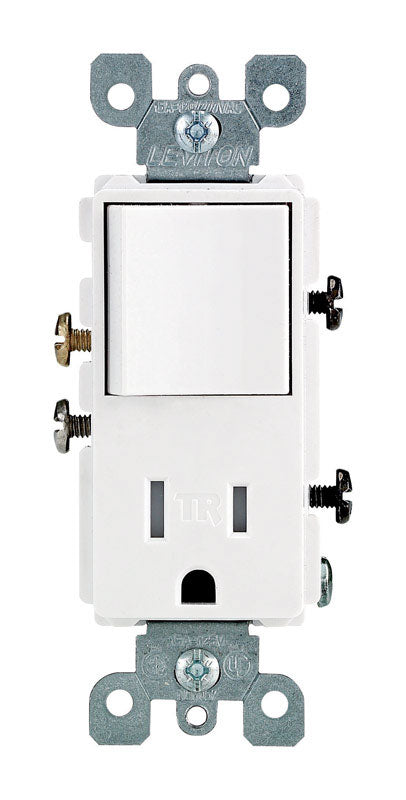 Leviton Decora 15 amps 125 V White Combination Switch/Outlet 5-15 R 1 pk 