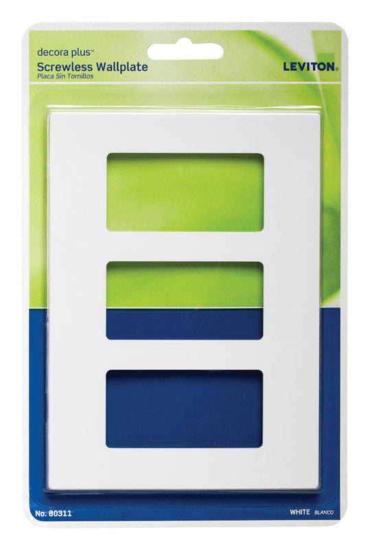 Leviton Decora Light Gray 3 gang Polycarbonate Screwless Wall Plate 1 pk Final Touch White Card Stock Wine Tags Leviton Decora Plus White 3 gang Polycarbonate Rocker Screwless Wall Plate 1 pk 