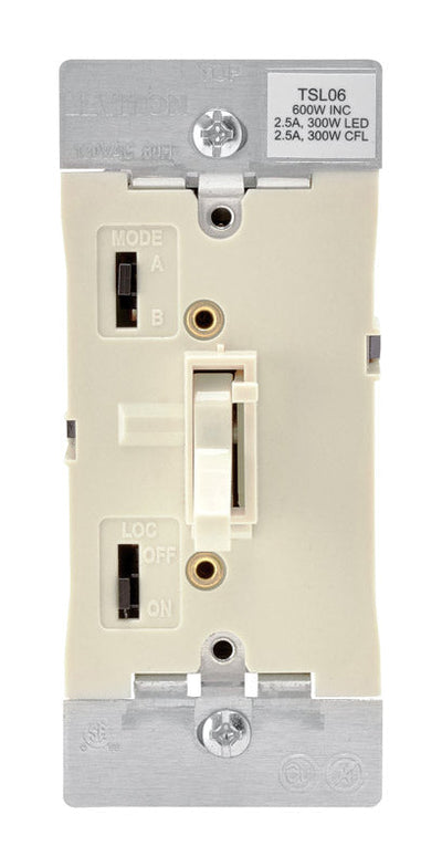 Leviton White 600 W Toggle Dimmer Switch 1 pk Leviton Light Almond 600 W Toggle Dimmer Switch 1 pk 
