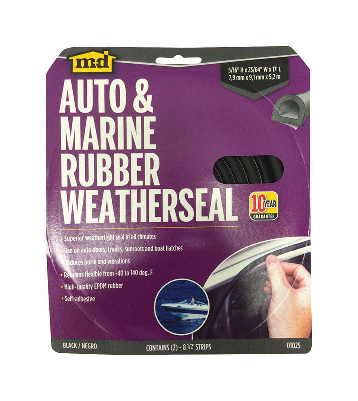 M-D Black Rubber Weatherstrip For Auto and Marine 17 ft. L X 5/16 in. 
