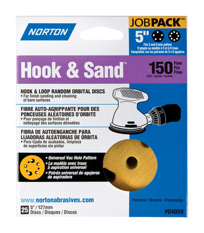 Norton Hook & Sand 5 in. Aluminum Oxide Hook and Loop A290 Sanding Disc 100 Grit Medium 25 pk Norton Hook & Sand 5 in. Aluminum Oxide Hook and Loop A290 Sanding Disc 120 Grit Medium 25 pk Norton Hook & Sand 5 in. Aluminum Oxide Hook and Loop A290 Sanding Disc 150 Grit Fine 25 pk 