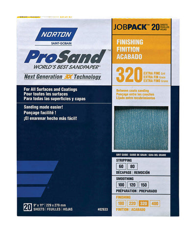 Norton ProSand 11 in. L X 9 in. W 180 Grit Aluminum Oxide Sandpaper 20 pk Norton ProSand 11 in. L X 9 in. W 220 Grit Aluminum Oxide Sandpaper 20 pk Norton ProSand 11 in. L X 9 in. W 320 Grit Aluminum Oxide Sandpaper 20 pk 