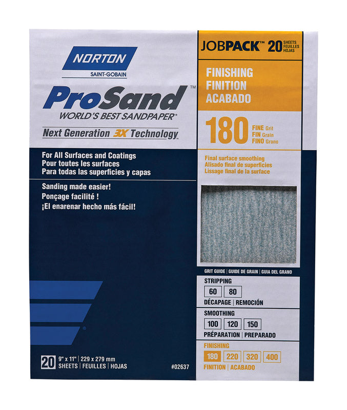 Norton ProSand 11 in. L X 9 in. W 180 Grit Aluminum Oxide Sandpaper 20 pk 