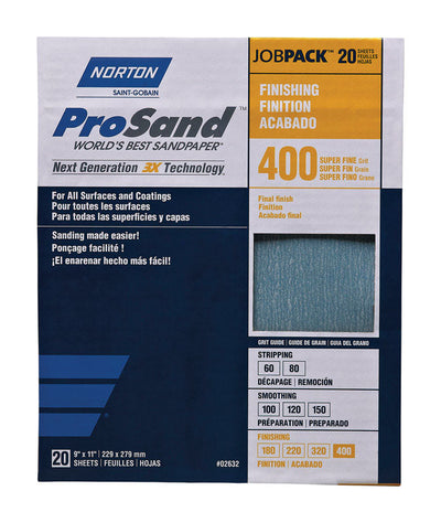 Norton ProSand 11 in. L X 9 in. W 400 Grit Aluminum Oxide Sandpaper 20 pk 