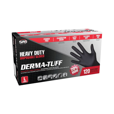 SAS Safety Derma-Tuff Nitrile Disposable Gloves X-Large Black Powder Free 120 pk SAS Safety Derma-Tuff Nitrile Disposable Gloves Large Black Powder Free 120 pk 