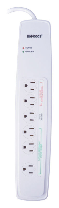Southwire Woods 3 ft. L 6 outlets Surge Protector White 1780 J 