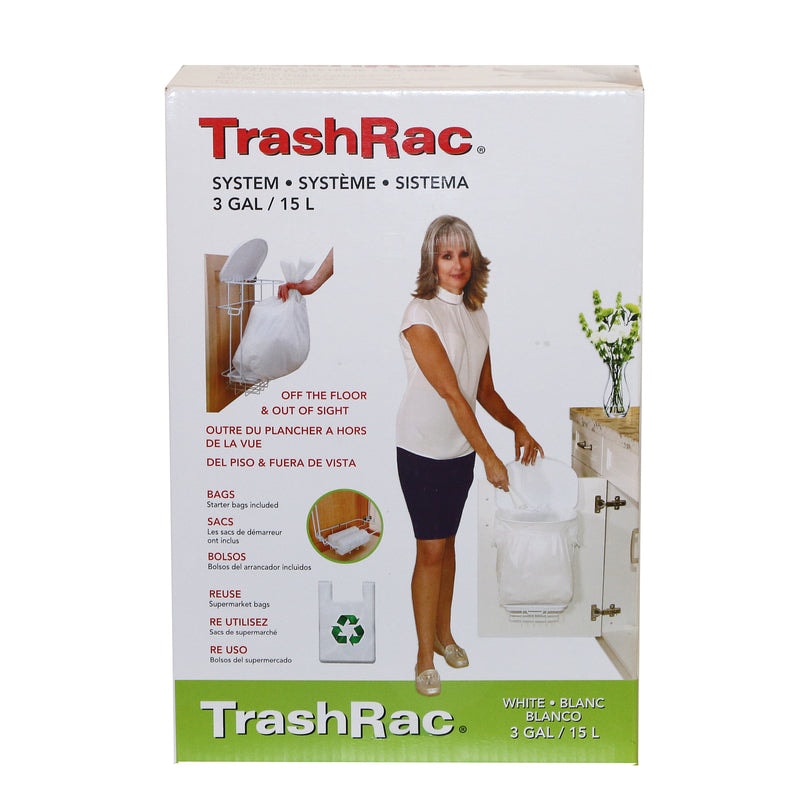 Sunbeam TrashRac 3 gal White Plastic Wastebasket 