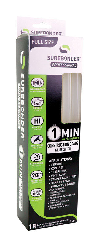 Surebonder .41 in. D X 10 in. L 1 Minute Construction Grade Glue Sticks Clear 18 pk 