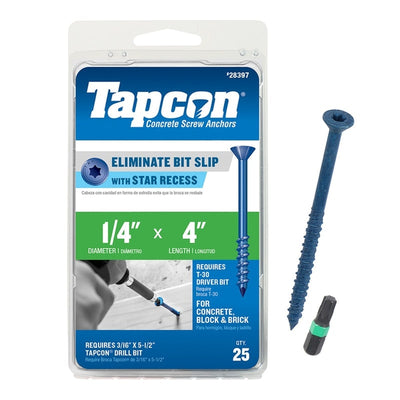 Tapcon 4 in. L Star Flat Head Concrete Screws 25 pk 