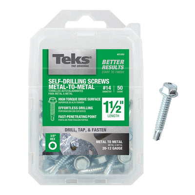 Teks No. 12 X 1-1/2 in. L Hex Washer Head Sheet Metal Screws 80 pk Teks No. 8 X 1/2 in. L Hex Washer Head Sheet Metal Screws 280 pk Teks No. 14 X 1-1/2 in. L Hex Washer Head Sheet Metal Screws 50 pk 