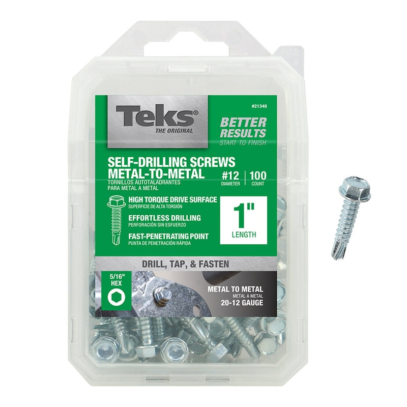 Teks No. 12 X 1 in. L Hex Washer Head Sheet Metal Screws 100 pk 