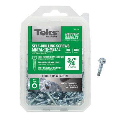 Teks No. 8 X 1 in. L Slotted Hex Head Self-Tapping Screws 170 pk Teks No. 14 X 2-1/2 in. L Hex Washer Head Sheet Metal Screws 30 pk Teks No. 8 X 3/4 in. L Hex Washer Head Sheet Metal Screws 180 pk 