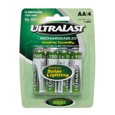 Ultralast NiMH AA 1.2 V 1.5 Ah Solar Rechargeable Battery 4 pk 
